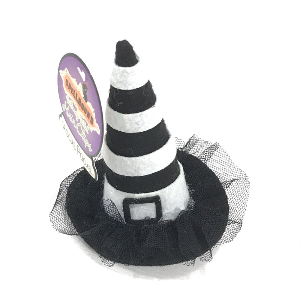 Spellbound Witch’s Hat Stripe Hair Clip, Black, White